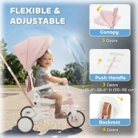 Qaba 7 in 1 Tricycle Stroller for Toddler 1-5 Years w/ Adjustable Push Handle, Rotatable Seat, Removable Canopy, Pink(m-6)