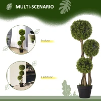 HOMCOM 35 Inch Potted Fake Plant, Artificial Boxwood Topiary Tree, Triple Ball Tree for Indoor and Outdoor, Green(m-7)