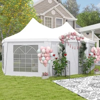 Outsunny 16' x 22' Wedding Event Party Tent High Peak Octagonal Outdoor Gazebo Canopy with Removable Walls White(m-10)