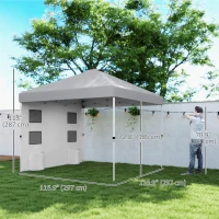 Outsunny 10' x 10' Pop Up Canopy Tent with Sidewall, Height Adjustable Instant Sun Shelter with Storage Pockets, Light Grey(m-3)