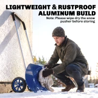 Outsunny 37-Inch Extra Wide Snow Shovel with Wheels, Heavy Duty Aluminum Snow Pusher with Ergonomic Adjustable Handle, Blue(m-4)