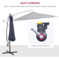 Outsunny 10' Deluxe Patio Umbrella Outdoor Market Parasol Banana Hanging Offset Sunshade Crank Cross Base Black(m-4)