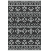 Outsunny Reversible Outdoor RV Rug, Patio Floor Mat, 6' x 9' Plastic Straw Rug for Backyard, Deck, Beach, Camping, Black & Grey(m-2)