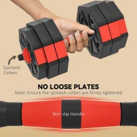 Soozier 6-in-1 Adjustable Dumbbell Set, Used as Kettlebell, Barbell, Dumbbell, Push-Up Stand, 55lbs Free Weights Set, Red(m-6)