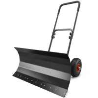 Outsunny Snow Shovel with Wheels, 29" x 16.5" Metal Snow Pusher with Adjustable Handle, 5-Angle Blade for Driveway, Black(m-1)