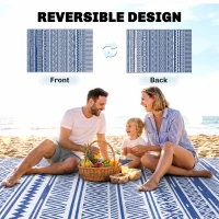 Outsunny Reversible Outdoor Rug, Patio Floor Mat, 6'x9' Plastic Straw Rug for Backyard Deck, Beach, Camping, Dark Blue and White(m-7)