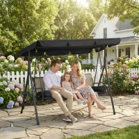 Outsunny Outdoor 3-Seat Porch Swing with Canopy, Rattan Seat, Removable Cushion, Pillows and Steel Frame(m-1)
