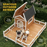 PawHut Outdoor Wooden Dog House, Dog Shelter with Large Porch, Weatherproof & Openable Roof, Elevated Base, Removable Floor(m-4)