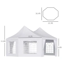 Outsunny 16' x 22' Wedding Event Party Tent High Peak Octagonal Outdoor Gazebo Canopy with Removable Walls White(m-3)