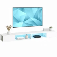 HOMCOM TV Stand with RGB LED Lights, Entertainment Center with Open Shelves for 75 Inch TV, White(m-13)