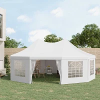 Outsunny 21' x 29' Wedding Event Party Tent High Peak Decagonal Outdoor Gazebo Canopy with Removable Walls White(m-1)