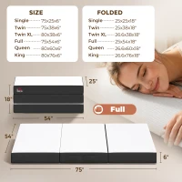 HOMCOM Trifold Mattress, 6 Inch Memory Foam Mattress for Guest, Camping, RV, Travel, Yoga, Made in USA, 75" x 54" x 6"(m-3)
