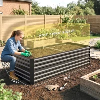 Outsunny Galvanized Raised Garden Bed, Steel Outdoor Planters with Reinforced Rods, 71" x 36" x 23", Dark Gray(m-3)