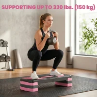 Soozier Adjustable Aerobic Stepper, Exercise Step Platform, Step Exercise Trainer, Workout Fitness Yoga Risers, 4"-6"-8", Pink(m-7)