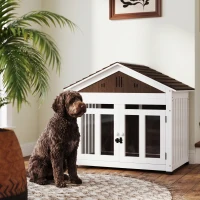 PawHut 40"L Wooden Dog House Outdoor Indoor for Small, Medium, Large Dogs, with Air Vents & Elevated Removable Floor(m-2)