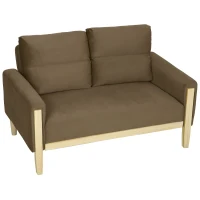 HOMCOM 53" Loveseat Sofa, Small 2 Seater Couch with Solid Wood Legs, Modern Velvet Sofa for Living Room, Small Spaces,Brown(m-2)