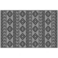 Outsunny Reversible Outdoor RV Rug, Patio Floor Mat, 6' x 9' Plastic Straw Rug for Backyard, Deck, Beach, Camping, Black & Grey(m-14)