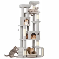 PawHut 79" Tall Cat Tree for Indoor Large Cats Adult with Split Baseboard, 2 Cat Condos, 2 Beds, 5 Sisal Scratching Posts(m-13)