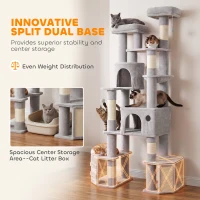 PawHut 79" Tall Cat Tree for Indoor Large Cats Adult with Split Baseboard, 2 Cat Condos, 2 Beds, 5 Sisal Scratching Posts(m-4)