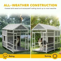 PawHut 79"L Large Dog House Outdoor, Wooden Dog Kennel with Porch, Storage Cabinet,Weatherproof Roof, Windows(m-7)
