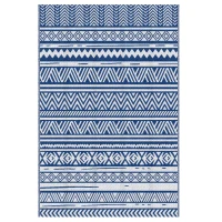 Outsunny Reversible Outdoor Rug, Patio Floor Mat, 6'x9' Plastic Straw Rug for Backyard Deck, Beach, Camping, Dark Blue and White(m-2)