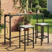Outsunny Bar Height Outdoor Table with Built-In Bottle Opener, Patio Bar Table with Wood Grain Plastic Top, 55" x 15" x 39"(m-1)