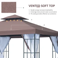 Outsunny 10'x10' Garden Gazebo Patio Canopy Portable Party Event Backyard w/ Mosquito Netting Coffee(m-4)