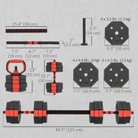 Soozier 6-in-1 Adjustable Dumbbell Set, Used as Kettlebell, Barbell, Dumbbell, Push-Up Stand, 55lbs Free Weights Set, Red(m-3)