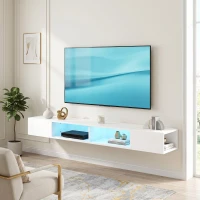 HOMCOM TV Stand with RGB LED Lights, Entertainment Center with Open Shelves for 75 Inch TV, White(m-1)
