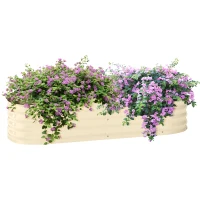 Outsunny 4.9' x 2' x 1' Galvanized Raised Garden Bed Kit, Metal Planter Box with Safety Edging, Cream(m-11)