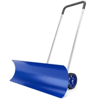 Outsunny 37-Inch Extra Wide Snow Shovel with Wheels, Heavy Duty Aluminum Snow Pusher with Ergonomic Adjustable Handle, Blue(m-1)
