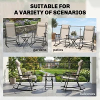 Outsunny 3pc Patio Rocking Chair Set, Folding Outdoor Rocking Chairs and Table Bistro Set w/ Breathable Mesh Seat & Backrest, Headrest for Park, Backyard, Garden, Cream White(m-7)
