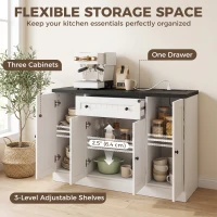 HOMCOM 47" Farmhouse Sideboard Buffet Cabinet with Charging Station, Coffee Bar Cabinet with 3 Adjustable Shelves, White(m-5)