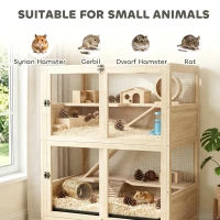 PawHut Wooden Hamster Cage, 4 Tier Small Animal Cage with Mesh Flip Roof, Pull-Out Tray, Huts, Seesaws, Ramps and Water Bottles(m-9)