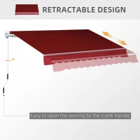 Outsunny 8'x7' Patio Awning Manual Retractable Sun Shade Outdoor Deck Canopy Shelter, Wine Red(m-9)