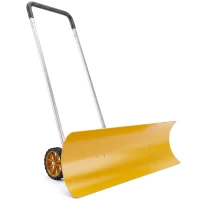Outsunny 37-Inch Extra Wide Snow Shovel with Wheels, Heavy Duty Aluminum Snow Pusher with Ergonomic Adjustable Handle, Yellow(m-11)