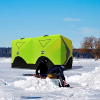 Outsunny 8 Person Ice Fishing Shelter, Pop-Up Ice Shanty Tent, Insulated Portable Tent with 2 Doors & Carrying Bag, Bright Green(m-10)