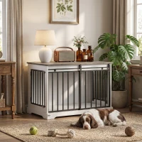 PawHut 100 cm Dog Crate Furniture with Sliding Barn Door for Large Breeds, White(m-8)