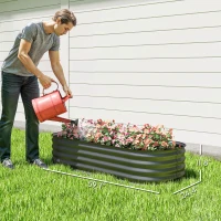 Outsunny 4.9' x 2' x 1' Galvanized Raised Garden Bed Kit, Metal Planter Box with Safety Edging, Dark Gray(m-3)