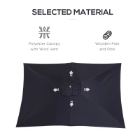 Outsunny 7' x 10' Wooden Patio Umbrella Rectangle Garden Parasol Outdoor Sunshade Canopy with Bamboo Ribs for Garden Black(m-7)
