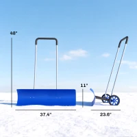 Outsunny 37-Inch Extra Wide Snow Shovel with Wheels, Heavy Duty Aluminum Snow Pusher with Ergonomic Adjustable Handle, Blue(m-3)
