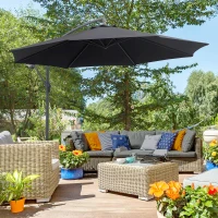 Outsunny 10' Deluxe Patio Umbrella Outdoor Market Parasol Banana Hanging Offset Sunshade Crank Cross Base Black(m-1)