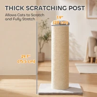 PawHut 30" Tall Cat Scratching Post, 7.9" Large Diameter Scratch Post with Natural Sisal Rope and Stable Base(m-4)
