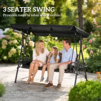 Outsunny Outdoor 3-Seat Porch Swing with Canopy, Rattan Seat, Removable Cushion, Pillows and Steel Frame(m-4)