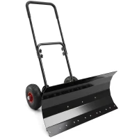 Outsunny Snow Shovel with Wheels, 29" x 16.5" Metal Snow Pusher with Adjustable Handle, 5-Angle Blade for Driveway, Black(m-11)