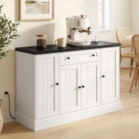 HOMCOM 47" Farmhouse Sideboard Buffet Cabinet with Charging Station, Coffee Bar Cabinet with 3 Adjustable Shelves, White(m-1)
