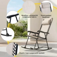 Outsunny 3pc Patio Rocking Chair Set, Folding Outdoor Rocking Chairs and Table Bistro Set w/ Breathable Mesh Seat & Backrest, Headrest for Park, Backyard, Garden, Cream White(m-5)