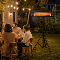 Outsunny Electric Patio Heater, 1500 W Standing IP65 Outdoor Infrared Heater with Tripod, 3 Heat Levels, 24H Timer, Black(m-8)