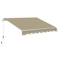 Outsunny 8'x7' Patio Awning Manual Retractable Sun Shade Outdoor Deck Canopy Shelter, Khaki(m-2)