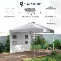 Outsunny 10' x 10' Pop Up Canopy Tent with Sidewall, Height Adjustable Instant Sun Shelter with Storage Pockets, Light Grey(m-4)